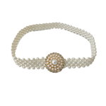 Curea elastica Pearly, catarama metalica decorativa si perle, Begonia auriu, FashionForYou
