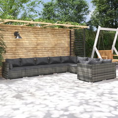 Set mobilier de gradina cu perne vidaXL, 70 x 70 x 60,5 cm, 9 piese, gri, poliratan, 43.33 kg