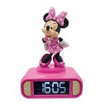 Ceas digital cu alarma si lumina de noapte, Lexibook, Minnie Mouse, Disney Minnie Mouse
