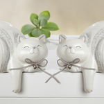 Set 2 figurine cat Naturale, ceramica, alb crem, 16x13x11 cm