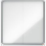 Avizier NOBO Premium Plus, interior, otel emailat, 12x A4, geam glisant si cheie, magnetic, alb, Nobo