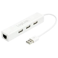 LOGILINK - Adaptor USB 2.0 la Fast Ethernet Adapter cu 3-porturi USB Hub, Logilink