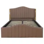 Pat dublu tapitat Alaska, 120/200 cm, cappuccino cu benzi aurii, cu somiera metalica rabatabila si spatiu de depozitare, Mobila JAKY