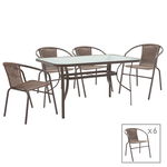 Set de gradina masa si scaune 7 bucati Ensure-Obbi metal-sticla maro 140x80x70cm, Pako World