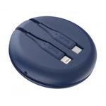 Cablu Date si Incarcare UNIQ tip USB Type-C la tip Lightning Halo, 18W, Cu Organizator, 1.2 m, Albastru