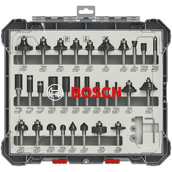 Set de frezat mixt, Bosch, 30 de piese, Tija de 8 mm, Gri/Negru