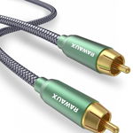 Cablu audio RCA RAWAUX, cupru/nailon, gri/verde/auriu, 1,5 m