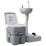 Set suport chiuveta si toaleta portabila pentru camping vidaXL, Polipropilena, 50.5 x 33 x 103 cm, Gri