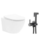 Pachet vas wc suspendat Cersanit Moduo, capac softclose si set dus igiena intima crom cu baterie incastrata Rea Fenix