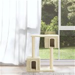 Ansamblu pisici cu stalpi din funie de sisal vidaXL, crem, 60 cm, Cu doua case, stalpi pentru zgariat si platforme
