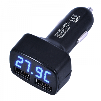 Incarcator auto 4 in 1 USB 2.1 5V max 3.1A display digital LED afisaj temperatura voltaj curent negru, krasscom