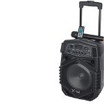 Boxa Activa Portabila Troller 8", Soundvox™ P-805 cu Microfon, Bluetooth, Display, Fm, Usb, Sd, Aux, Lumini, Telecomanda, Negru