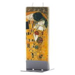 Lumanare plata, 2 fitile, pictata manual, suport din otel, Klimt, Kiss 6 1 15cm 17k013, 