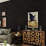 Tapet 3D Black design perete modern din caramida Autoadeziv 77x70 cm TA77X70BLACK