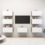 vidaXL Dulap TV, 7 buc alb/stejar Sonoma 30,5x30x60 cm, lemn prelucrat, vidaXL