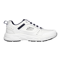 Skechers, Pantofi sport relaxed fit din piele ecologica Oakcanyon, Alb, Bleumarin, 39