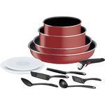 Set de 12 piese Tefal Ingenio Easy Cook & Clean, invelis antiaderent Titanium, indicator temperatura Thermo-Signal, maner detasabil, rosu, Tefal