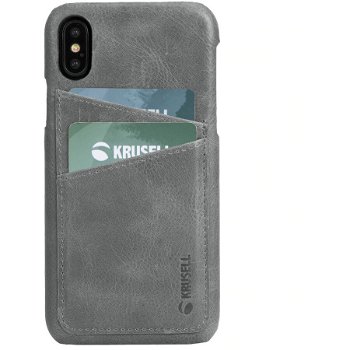 Husa Protectie Spate Krusell Sunne Cover 2 Card Leather Vintage Grey pentru Apple iPhone XS Max