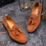 Pantofi Loafers de barbati din piele intoarsa naturala, maro - P1370, 