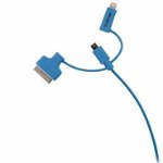 Cablu Valueline, USB 2.0 A tata - micro B tata cu adaptor lightning si Apple Dock 30 pini, 1.0 m, albastru