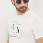 Armani Exchange tricou din bumbac barbati, culoarea bej, cu imprimeu, Armani Exchange