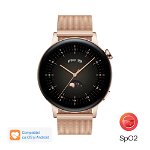 Smartwatch Huawei Watch GT 3 Elegant, Display AMOLED 1.32inch, 32MB RAM, 4GB Flash, Bluetooth, GPS, Carcasa Otel, Bratara piele, Rezistent la apa, Android/iOS (Alb), Huawei