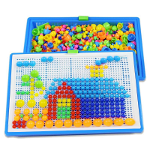 Joc creativ mozaic cu pioneze multicolore si cutie de depozitare din plastic, 296 piese in trei dimensiuni, 3+ ani, WP3019, Rco
