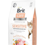 Brit Care Sensitive Healthy Digestion & Delicate Taste, Curcan și Somon, hrană uscată fără cereale pisici, sensibilități digestive, 7kg, Brit Care