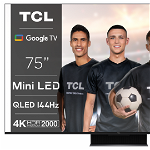 Televizor Smart QLED TCL 75C845 190,5 cm (75") 4K Ultra HD Wi-Fi Negru, TCL