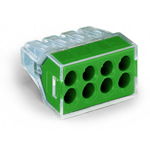 PUSH WIRE® connector for junction boxes; for solid and stranded conductors; max. 2.5 mm²; 8-conductor; transparent housing; green cover; Surrounding air temperature: max 60°C; 2,50 mm², Wago