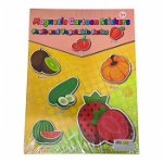 Joc educativ tip Carte magnetica cu activitati educative, cu piese puzzle si tablita de scris magnetica, cu marker, Fructe si legume