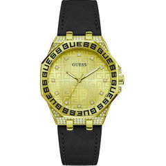 Guess, Ceas quartz cu o curea de piele, Auriu, Negru