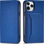 Magnet Card Case for pentru Iphone 12 Pro cover card wallet card stand blue