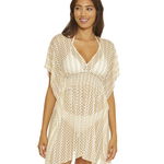 Imbracaminte Femei BECCA by Rebecca Virtue Golden Metallic Crochet Tunic Cover-Up WhiteGold, BECCA by Rebecca Virtue