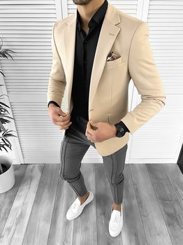 Sacou barbati slim fit bej 10209 E 92-1 ~,