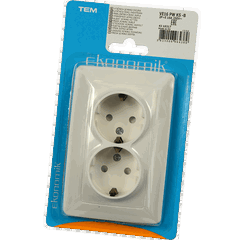 Priza electrica dubla TEM Ekonomik cu contact de protectie copii, montaj incastrat, alb, TEM