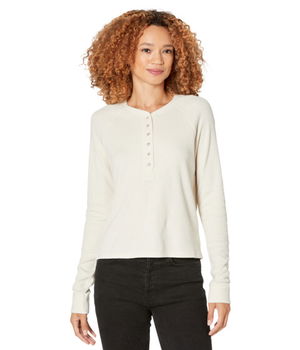 Imbracaminte Femei Three Dots Raw Cut Long Sleeve Henley Top Rainy Day, Three Dots