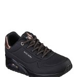 Skechers, Pantofi sport wedge de piele ecologica Uno Shimmer Away, Auriu rose/Negru