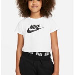 Nike, Tricou crop de bumbac cu imprimeu logo, Alb/Negru