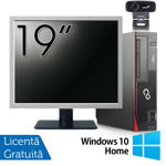 Pachet Calculator Fujitsu Esprimo D756 SFF, Intel Core i3-6100 3.10GHz, 4GB DDR4, 500GB SATA, DVD-RW + Monitor 19 Inch + Webcam + Tastatura si Mouse + Windows 10 Home