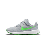 Nike, Pantofi sport cu insertii din plasa si velcro Revolution 6, Verde electric/Gri cenusiu