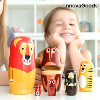 Matrioska din lemn cu figurine de animale Funimals InnovaGoods 11 piese, InnovaGoods