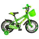 Bicicleta copii 12" VELORS V1201A, culoare verde/alb, roti ajutatoare cu LED, varsta 2-4 ani , VELORS