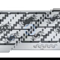 incorporabila PGQ7B5B90, Gaz, 5 Arzatoare, Aprindere electrica, Gratare fonta, Arzator Wok, Siguranta arzatoare, 75 cm, Inox, BOSCH