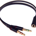 Cablu Audio Smartera Jack 3.5mm tata la 2x 3.5mm mama, aur 24K, negru, 20 cm, 