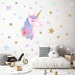 Decoratiune interioara pentru dormitor sau sufragerie, sticker pentru perete in forma de unicorn, 2 bucati cu dimensiunile 40*60 cm, Neer