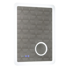 Oglinda baie cu iluminare LED Badenmob, functie dezaburire, ceas, termometru si lupa, 60x80cm