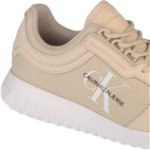 CALVIN KLEIN JEANS, Pantofi sport de piele cu logo lateral, maro nisip, alb, 37, Calvin Klein