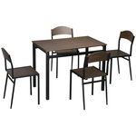 Set de sufragerie 5 piese, masa dreptunghiulara 100x63x76,5 cm, 4 scaune 45x40x82 cm, otel si MDF, maro negru HOMCOM | Aosom RO, HOMCOM