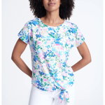 GreenPoint, Bluza din amestec de modal cu model floral, maneci scurte si detaliu nod, Multicolor